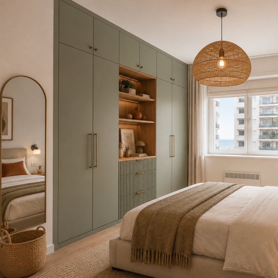 Slaapkamer met kastenwand